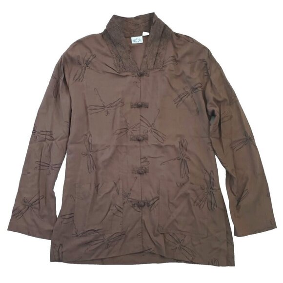 Meng Design Women's Art to Wear Top Size S M Dragonfly Kimono Brown Rayon - Picture 1 of 11